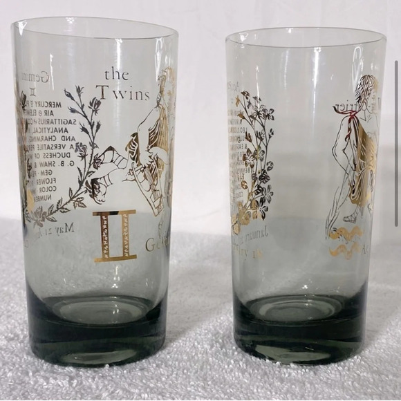 Vintage Federal Glass Smoky Gold Detailed Zodiac  Glasses x4 - Picture 5 of 16